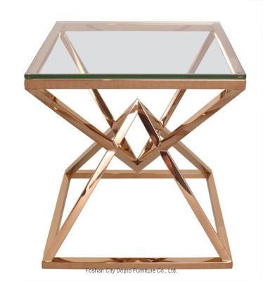 Modern Clear Glass Golden Home End Table
