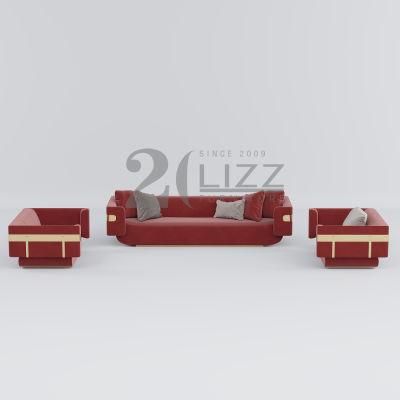 Factory High End European Modern Design Fabric Home Furniture Leisure Velvet Red Sofa with Metal Leg