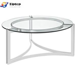 Living Room Coffee Table Top Glass Stainless Steel Round Luxury Coffee Table