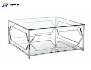 Hot Sale Modern Hotel Home Bedroom Furniture 304 Stainless Steel Tempered Glass Coffee Table