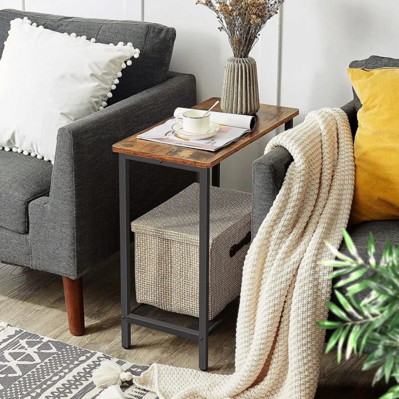 Stable Sturdy Wood Accent Furniture Rustic End Narrow Nightstand Bedside Table with 2 Drawer and Open Storage Shelf