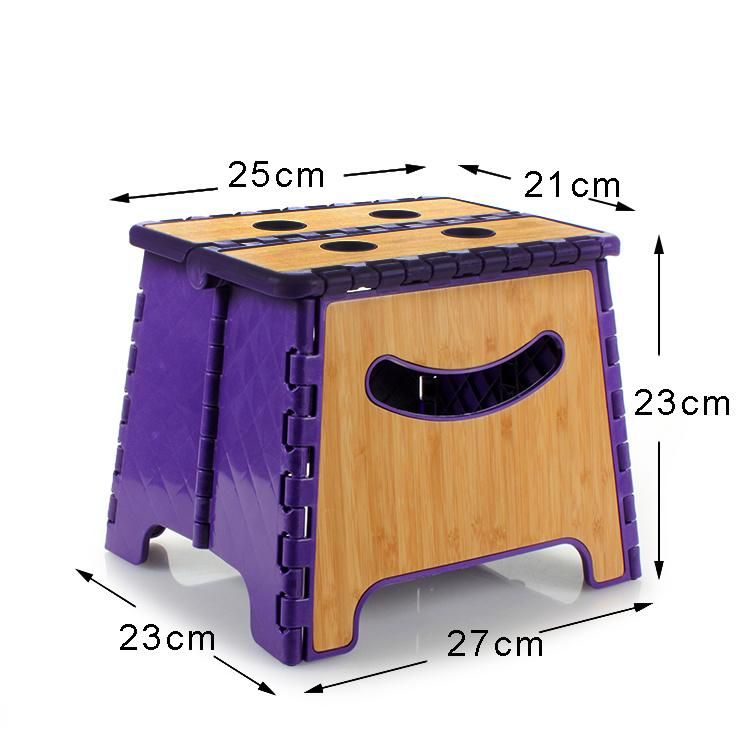 Bamboo-Paneled Smiling Face Plastic Folding Stool