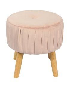 Knobby Pink Velvet Footrest Ottoman Pouf with Wooden Legs