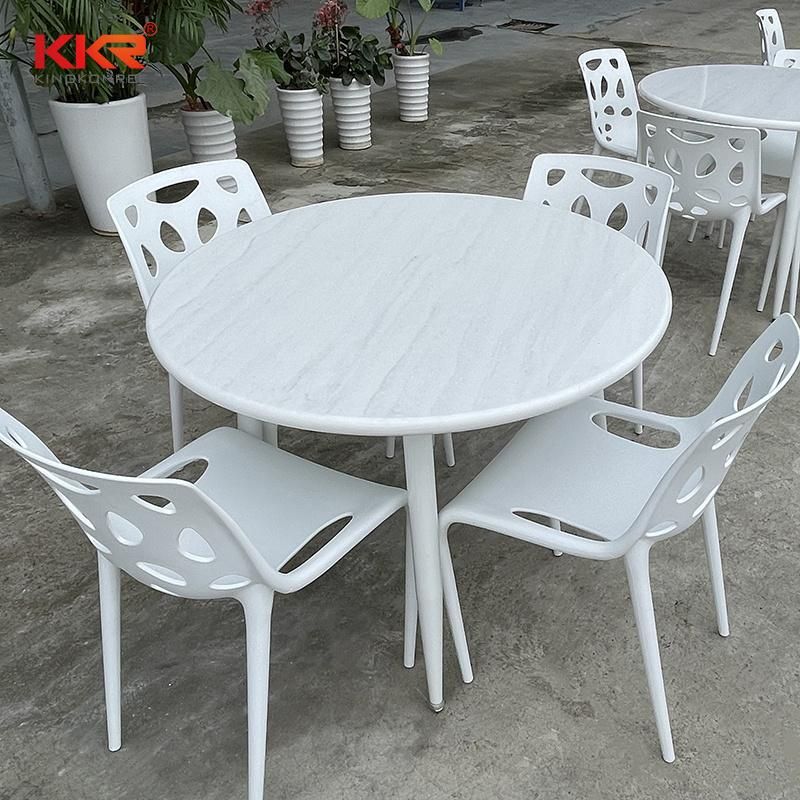 Kingkonree Solid Surface Natural Stone Onyx Marble Round Dining Table for Dining Room