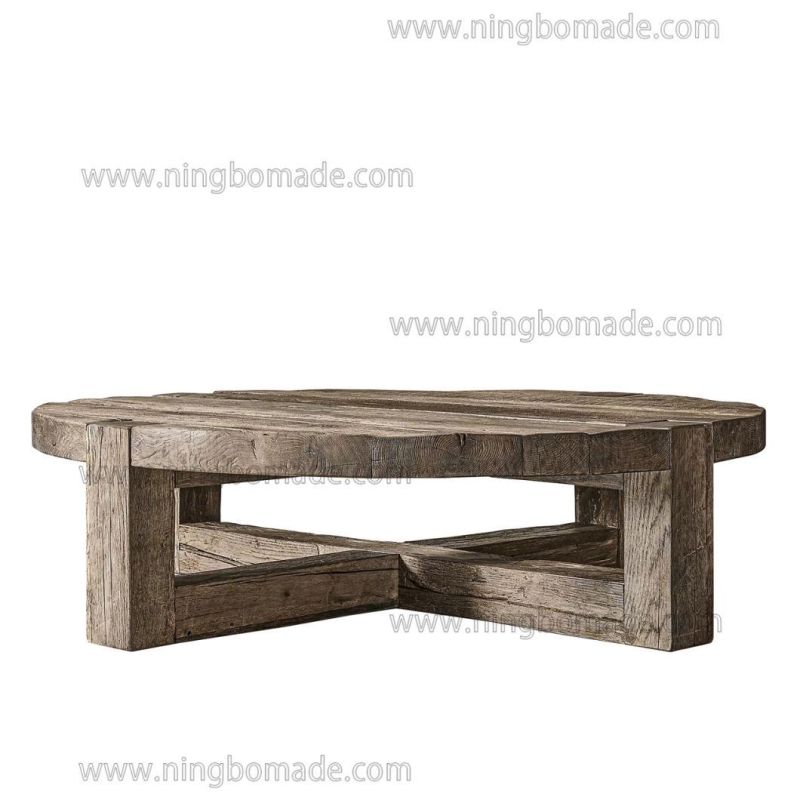 Rough-Hewn Planks Furniture Rustic Nature Reclaimed Oak Round Coffee Table