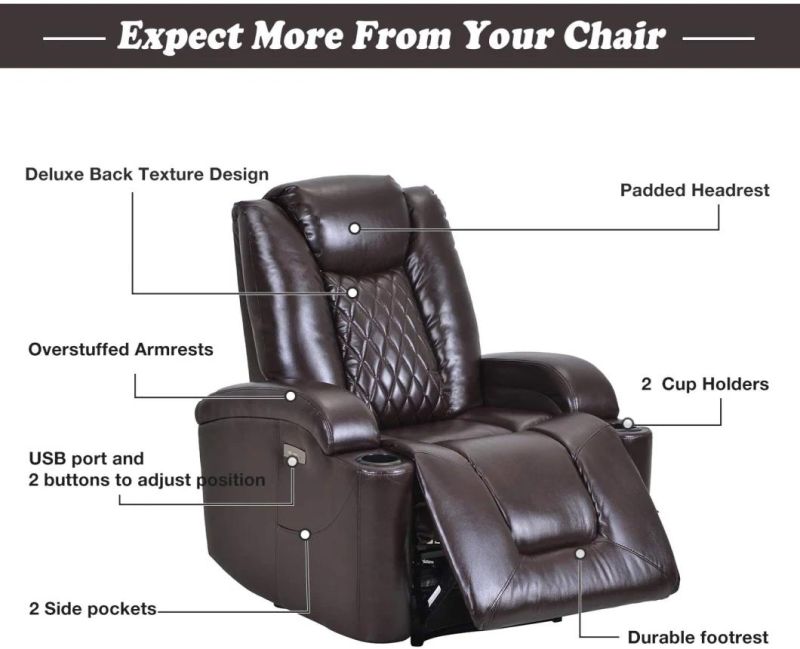 Jky Furniture Leather Home Theater Power Recliner Seating Set with Customerization Functions