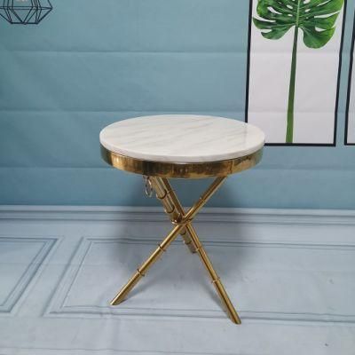 Modern Coffee White Round Marble Side Table with Gold Base