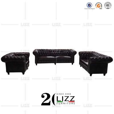 European Vintage Designer Home Loveseat Chair Leisure Geniue Leather Couch Corner Sofa with Good Quality