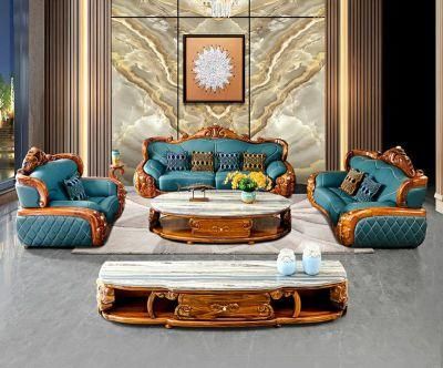 Wooden Sofa European-Style Leather Villa Large-Sized Solid Wood Carving Living Room Furniture