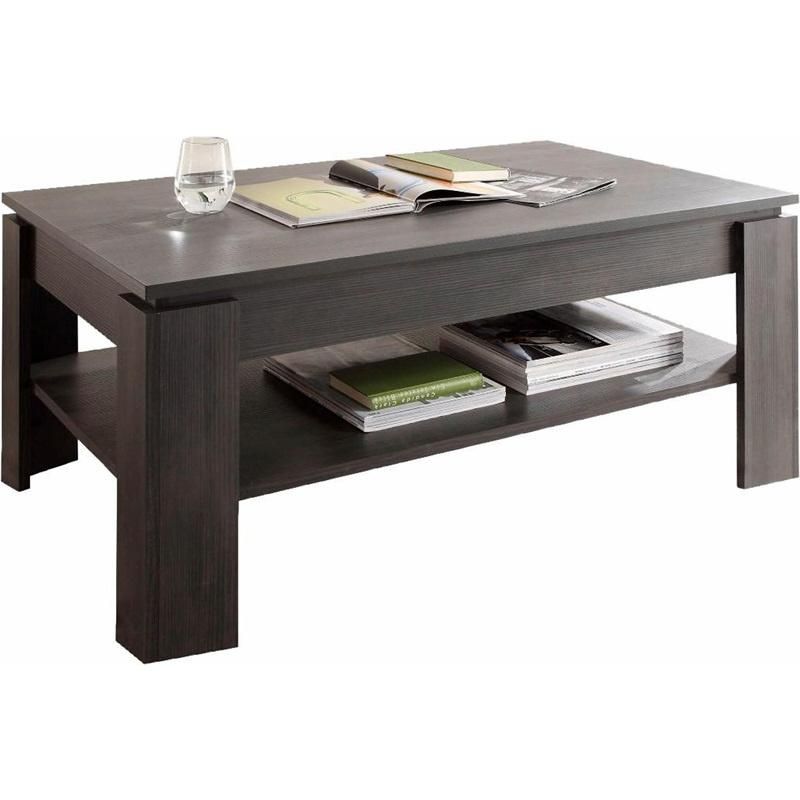 Deep-Colored Two-Layer Wooden Coffee Table with Heavy Feet