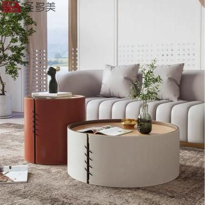 New Style Home Furniture PU Leather Living Room Side Table Bedroom Table Melamine Laminated Tea Table