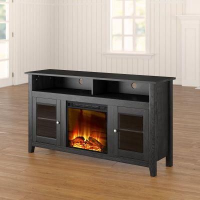 Living Room Furniture Black Storage TV Stand for Tvs up to 65 Inches with Fireplace Included