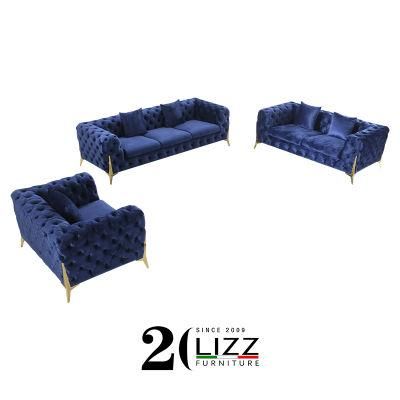 Luxury Living Room Furniture Velvet Fabric Couch Chesterfield Sectional Sofa
