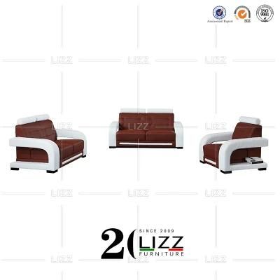 Modern Design Home Office Furniture Top-Grain Genuine Leather Sofa with White Armrest