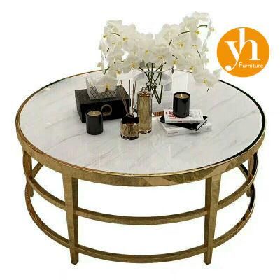 Modern Metal Wooden Round Coffee Table Living Room White Gray Marble Top Gold Coffee Table