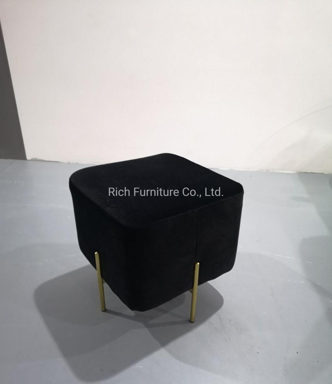 Living Room Furniture Golden Stainless Steel Base Velvet Modern Stool Pouf Ottoman Square