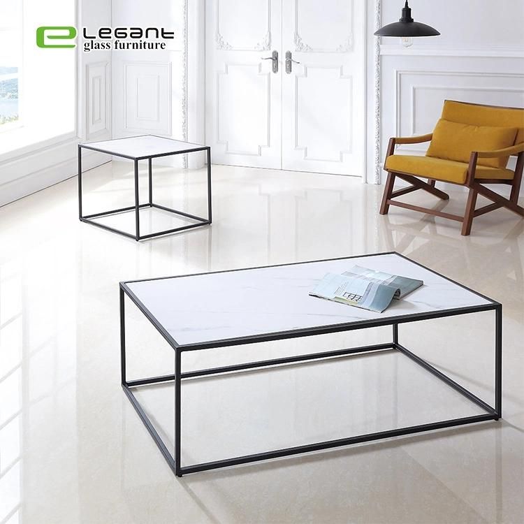 Glass Ceramic Top Coffee Table with Iron Frame