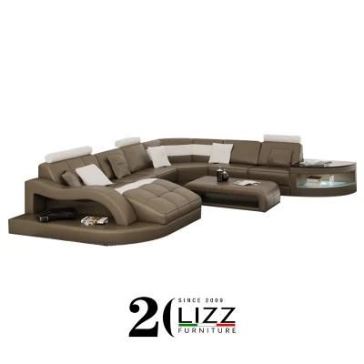 Furniture Promotion LED Light Sofa Wooden Sofa Set Designs U Shape Couches