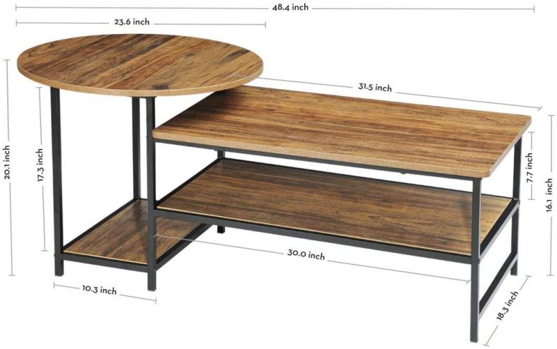 Table 2 in 1 Industrial Modern Style Coffee Table for Living Room Rustic Walnut