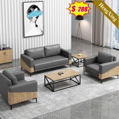 Luxury Modern Home Living Room Sofas Wooden Back Metal Legs Gray PU Leather Fabric 1/2/3 Seat Sofa