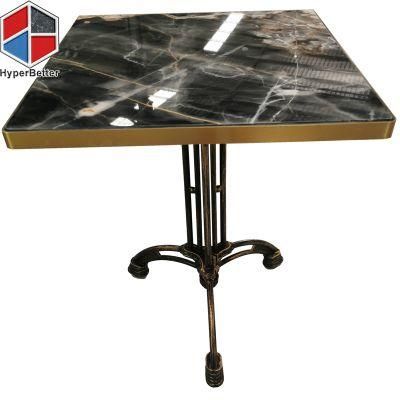 Customized Black Marble Tables Golden Trim Black Metal Base for Coffee Shop