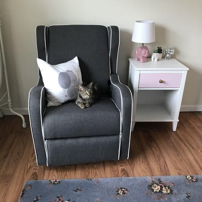 Jky Furniture Fabric Rock and Swivel Recliner Chair with Deep Wingback