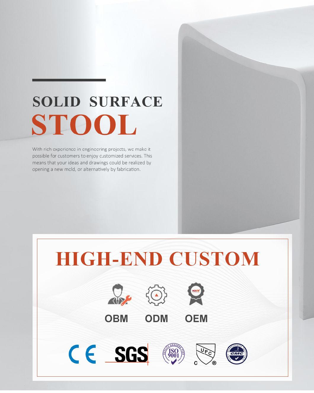 Modern Sanitary Ware Solid Surface Stone Shower Stool for Hotel Bathroom