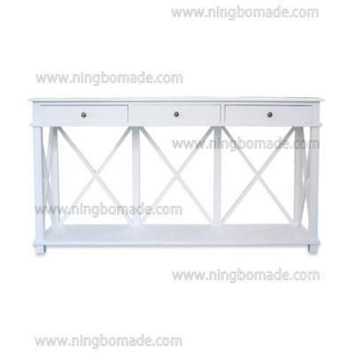 French Simple Style Handmade Modern Drawing-Room Furniture Solid Wood White with Cross Back Console Desk