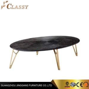 Royal Luxury Oval Wood Sofa Table with Golden Polished Metal Steel