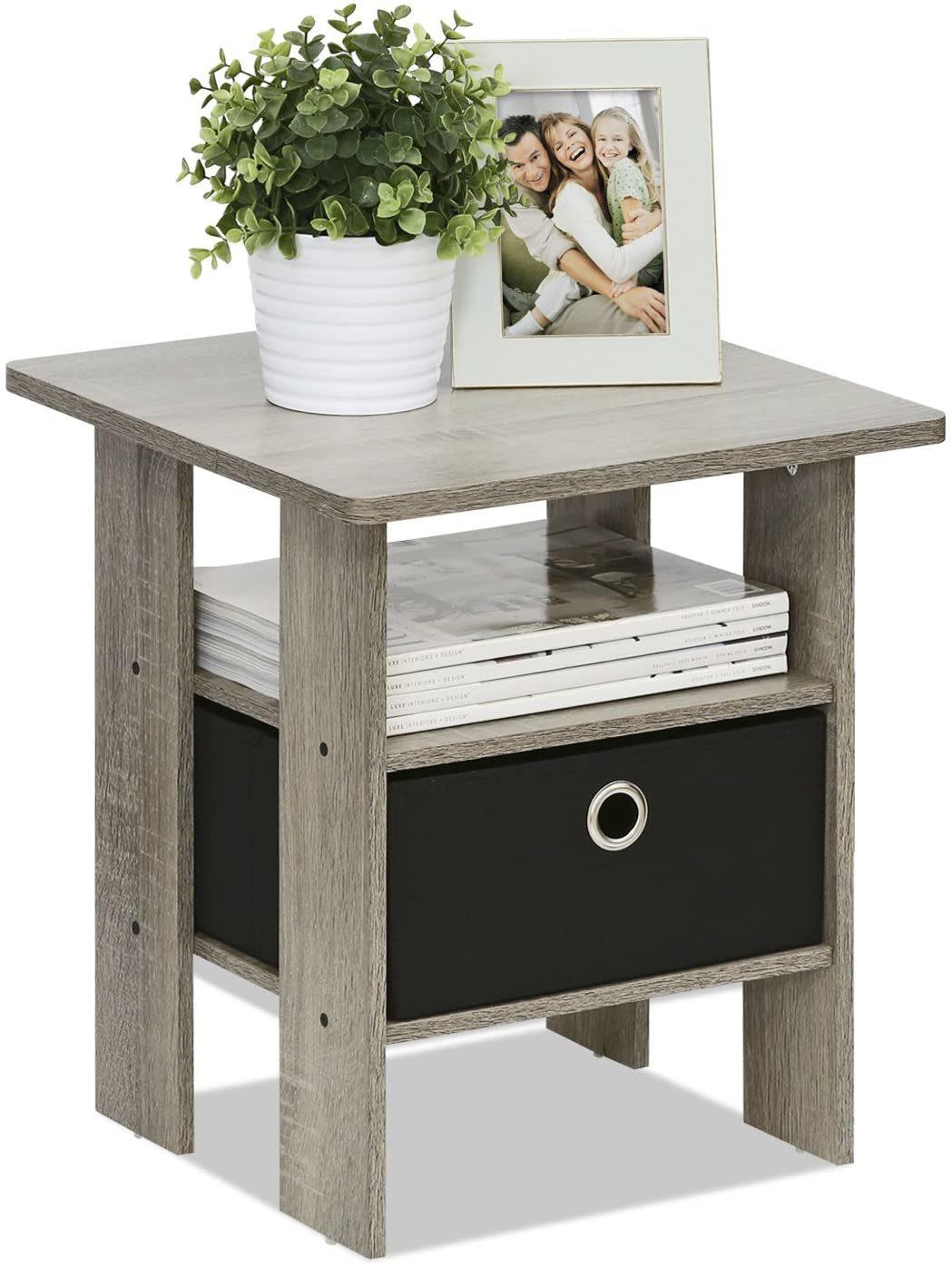 French Oak Grey Simple Style End Table Nightstand with Bin Drawer