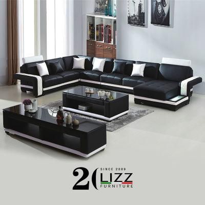 New Sltye LED Light Modern Furniture Leather Sofa in Living Room
