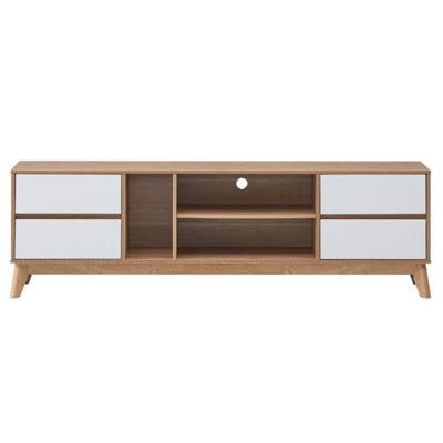 Modern Design Solid Oak and White Painting 4 Drawer Entertainment Unit