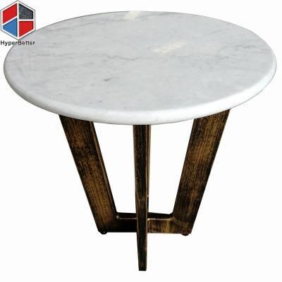 OEM ODM Round Coffee Side Table White Marble Top Antique Golden Base