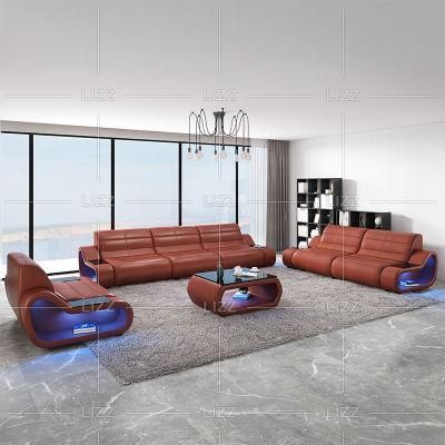 Sectional Functional LED Modern European Design Home Living Room Furniture Set Geniue Leather Sofa
