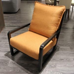 Orange Fabric Leisure Chair with Solid Wood Frame for Living Room