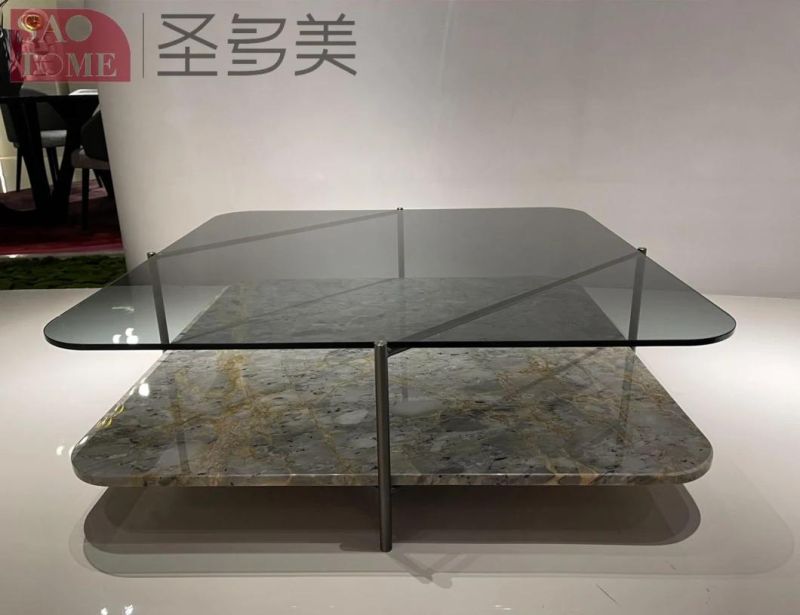 Marble Long Tea Table in Modern European Hotel Family Living Room