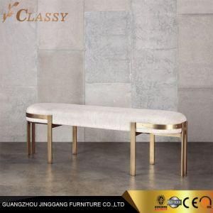 Luxury Modern Fabric Upholstered Ottoman Bench with Bushed Stainless Steel Frame