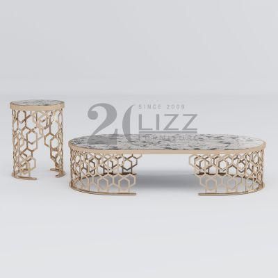 Nordic Contemporary Luxury Home Metal Furniture Modern Popular Sintered Stone Marble Coffee Table