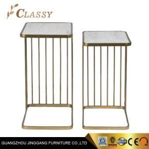 Modern New Deisgn Square Marble Side Table with Golden stainless Steel