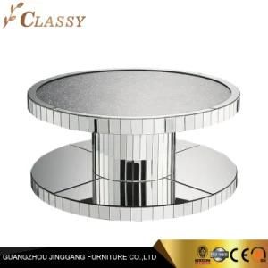Hotel Living Room Silver Stainless Steel Based Coffee Table with Tempered Mirror Glass Top