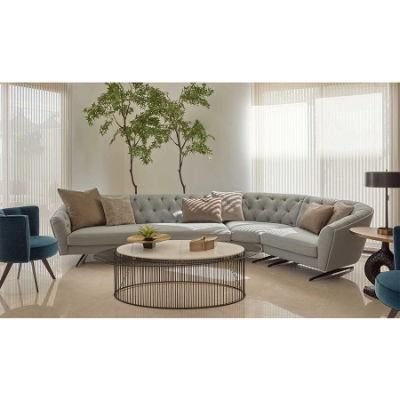 Zhida Home Furniture New Modern Design Villa Living Room Furniture Fabric Tufted Sectional Sofa Set Round Corner Couch Button Leisure Sofa
