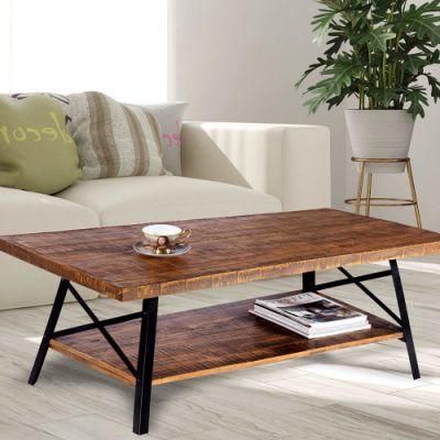 Wood &amp; Metal Legs Coffee Table Living Room Furniture