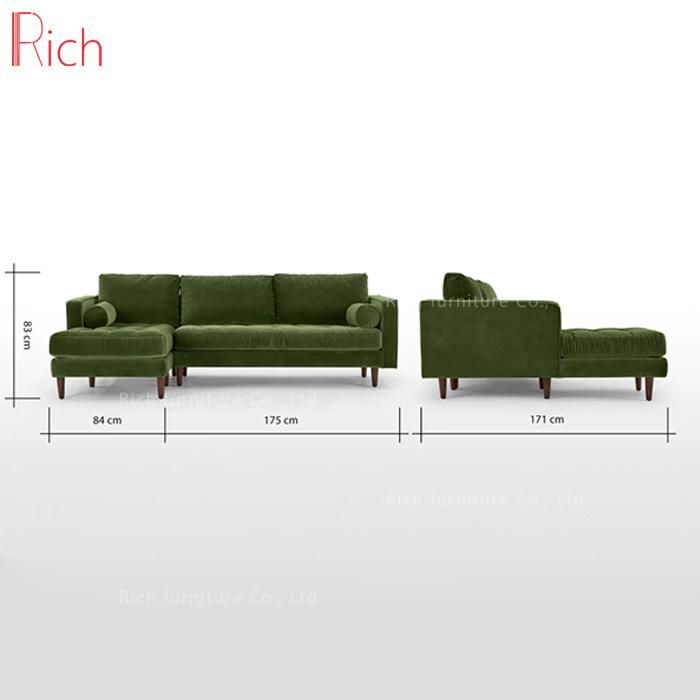 Modern Living Room Home Furnitrure Green Fabric Velvet Sectional Sofa Set Corner Sofa Leisure Couch