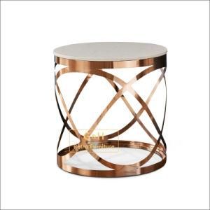Round Glass Coffee Table with Stainless Steel Rose Gold Fish Scale Base