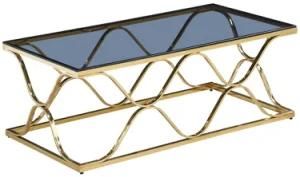 High Polishing 201 Ss Gold Plated Tempered Glass Coffee Table