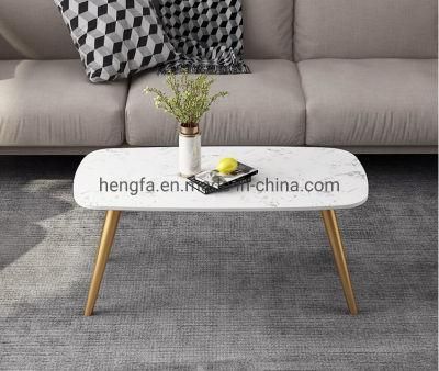 Hotel Modern with Metal Golden Base Round Tea Table Marble Side Table