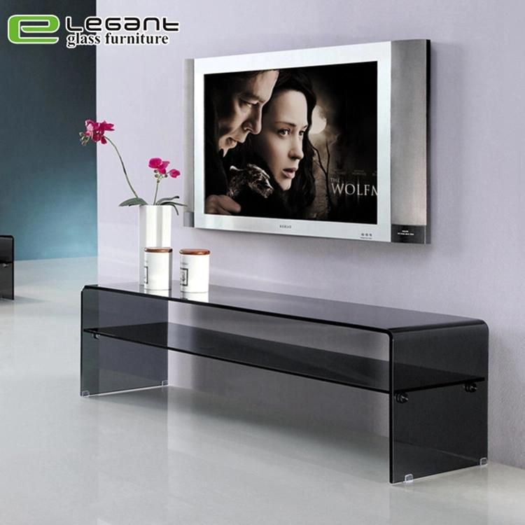 Modern Bent Glass TV Stand with Stainless Steel Base