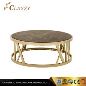 Home Roman Marble Round Coffee Table with Special Holder Frame
