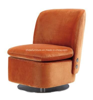 Orange Velvet Round Shape MID Back Hotel Lobby Restaurant Swivel Chair