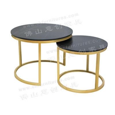 Modern Simple Small Apartment Home Living Room Rock Board Round Combination Coffee Table
